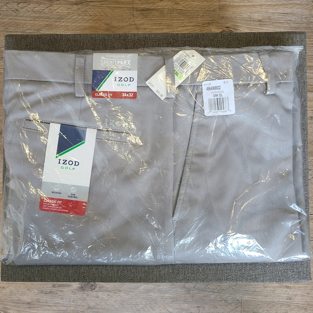 IZOD Golf Men's Classic Fit Sportflex  34x32 Wicking Tappered Opening Brand New